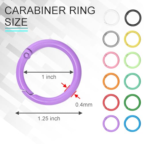 Image of 12 Pack 1 Inch Metal Round Carabiner Keyring, Trigger Spring O Rings for Keychain, Purse Chain Clips, Paracord Lanyard, Key Rings DIY Accessories (Assorted)