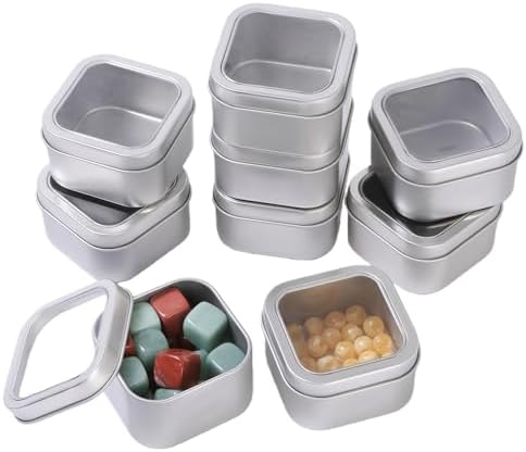 Empty 4-Ounce Square Silver Metal Tins with Clear Window for Candle Making, Candies, Gifts & Treasures (9 Pack)