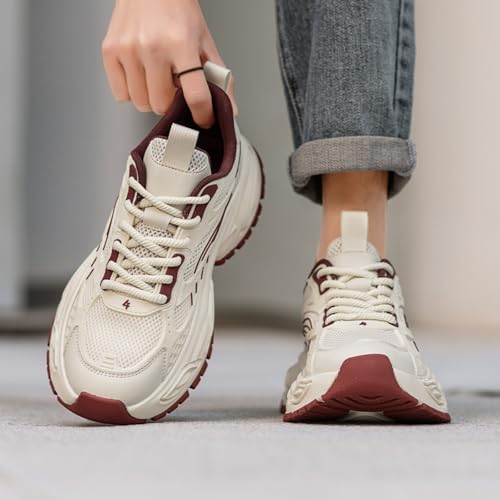 Image of Stylish and Durable Casual Mesh Walking Shoes for Men Chunky Platform Sneakers with Breathable Lace - Up Dad Style Footwear Ideal for Work Workout and Everyday Use