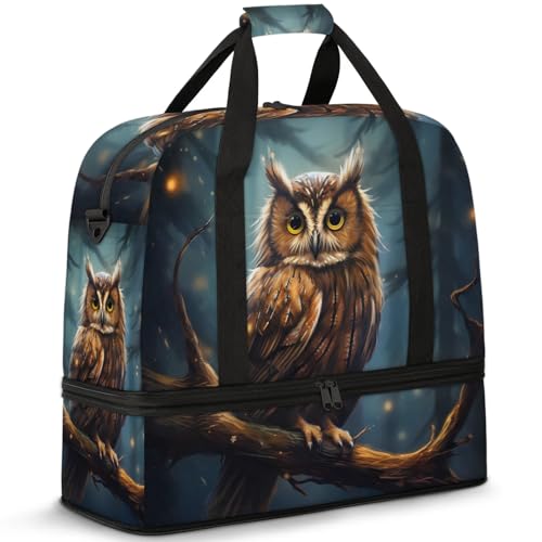 Large Weekender Overnight Bags Animal Forest Owl Travel Duffel Bag for Women Men Gym Bag With Shoe Compartment Foldie Travel Tote Bag Carry On Personal Item Bag for Travel Gym Sports