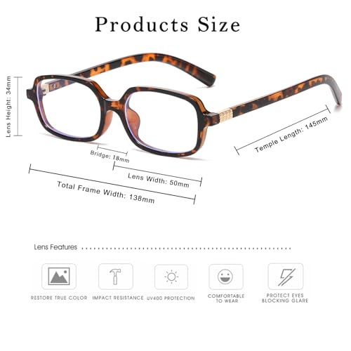 Image of Long Keeper Anti Blue Light Glasses Women Retro 90s Rectangle Blue Light Blocking Glasses Narrow Square Anti Glare Glasses