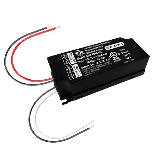 Image of Dimmable LED Driver, 60W 24V Triac ELV /MLV Compatible Electronic Transformer, 100-130V AC to 24V DC Power Supply, Low Voltage Lighting Project, Smooth Dimming, UL Listed, Class 2