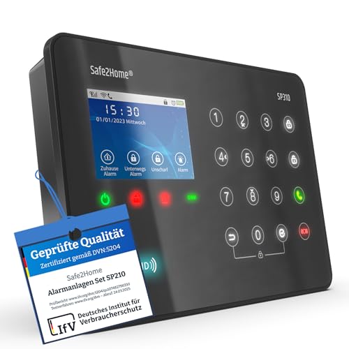 Safe2Home® Sistema de alarma inalámbrico SP310, reconocimiento de transmisor, certificado TÜV, control de aplicaciones, sistema de alarma SMS GSM WLAN alemán, 868 MHz, hogar inteligente, compatible