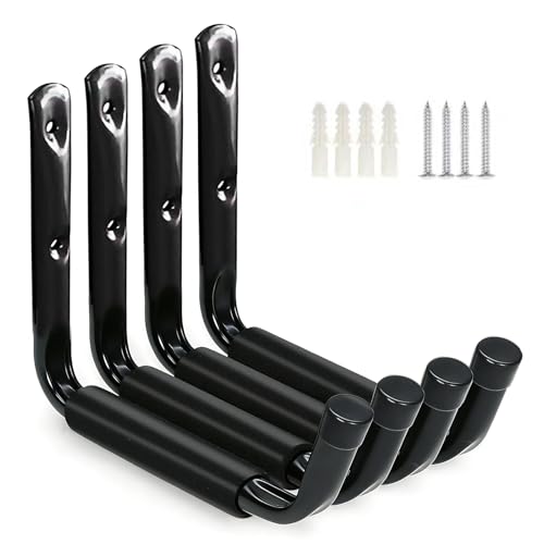 Black Duty Garage Wall Hooks: Alloy Steel with Rustproof Coating & EVA Pads - Easy Install for Garage, Shed Organization - Holds 30kg+ Ladders, Bikes, Tools
