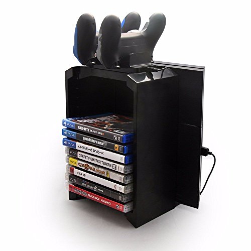 image for Amever-PS4 Storage Tower Holder Stand & Dual Charger Dock for Sony Dua
