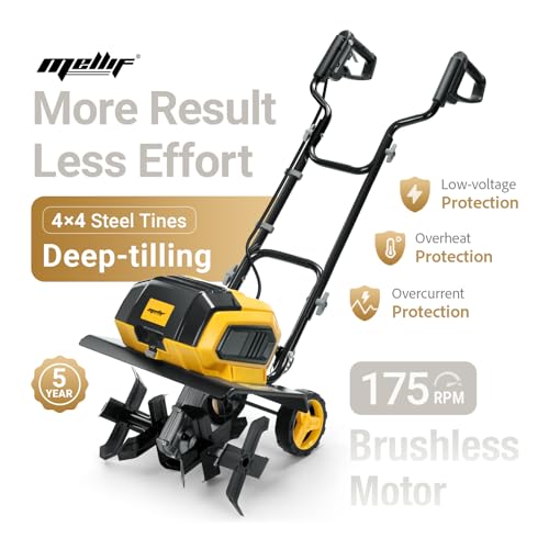 Image of 40V Brushless Cordless Tiller Cultivator Compatible with Dewalt 20V Battery(Tool Only), Electric Garden Tiller w /16 Steel Tines, 14.2 inch Tilling Width, 8.7 inch Depth, Safety Lock, Portable Rototiller