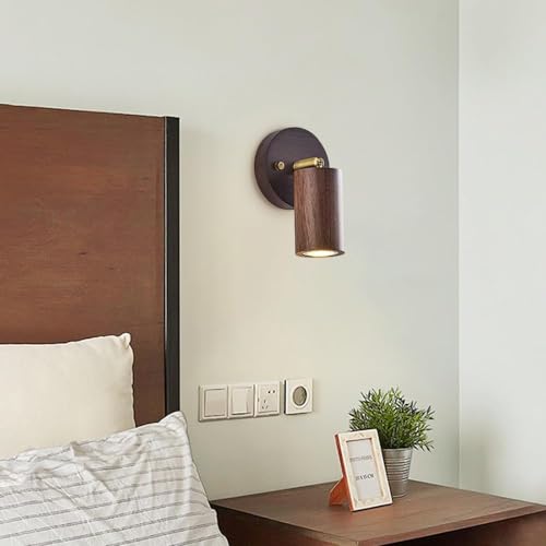 Lámpara de lectura LED para cama de madera rústica regulable 7