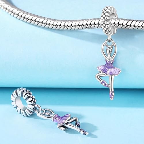 Image of Ballet Charm 925 Sterling Silver Dancer Shoes Anniversary Heart Pendant Family Birthstone Mom Dangle for Pandora Charm Bracelet