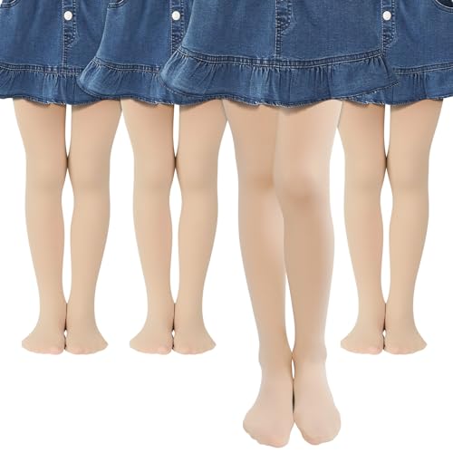 MK MATT KEELY 4er-Pack Strumpfhose Mädchen 80 DEN Kinderstrumpfhosen Ballett Hautfarben Tanzstrumpfhose Blickdichte,9-12 Jahre
