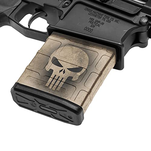 GunSkins AR-10 Mag Skin - Premium Vinyl Mag Wrap with Precut Pieces - Easy to Install and Fits 20/25 rd Magazines - 100% Waterproof Non-Reflective Matte Finish - Made in USA - GS Skull Tan