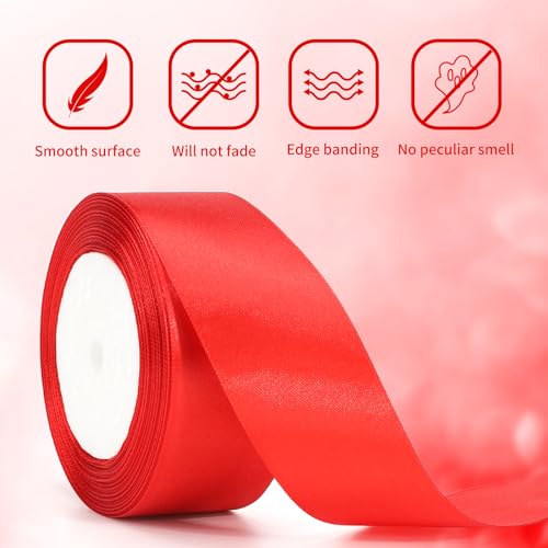 G2PLUS Red Satin Ribbons 40mm: Wide Fabric Ribbons 22m for Gift Wrapping & Crafting, Wedding Party Decoration - Image 3