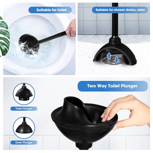 Image of Reallnaive 4 Set Toilet Plunger with Holder Heavy Duty Bathroom Toilet Plunger and Holder Combo