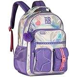 Rebecca Bonbon Mochila Escolar Juvenil Holográfica, Roxa com Chaveiro Pompom, 48x35x15cm, Bolsos Múltiplos, Coleção RB Style (Roxa Holográfica)