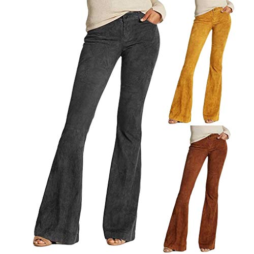 image for VEZAD Store Women's Flare Bottoms Pants Suede Low Waist Solid Color Ca