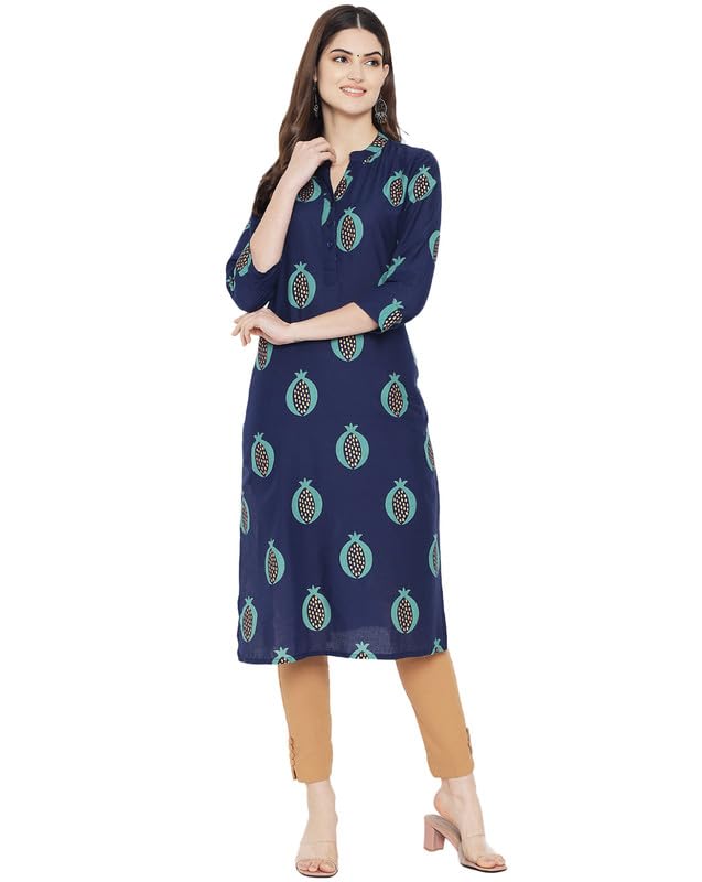 Image of Pinkmint Women Cotton Kurti ll Stright Printed Collared V Neck Kurta ll Stylish Regular Fit Kurti's (Pack of 01)