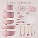 Astercook 21 Pcs Pots and Pans Non Stick Ceramic Cookware Set, Detachable Handles, RV Kitchen Cooking Set, Oven Safe, Induction Ready, Stackable, Pink