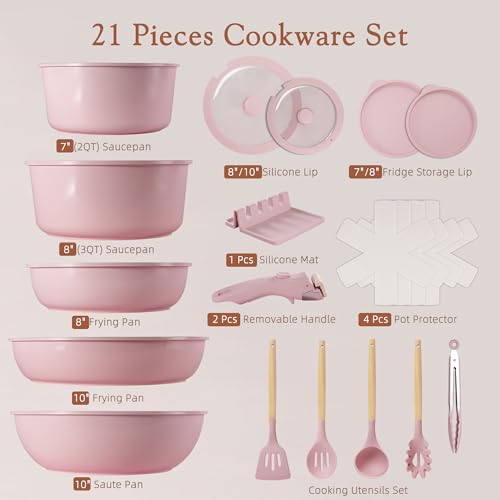 21-Piece Ceramic Nonstick Pots & Pans Set (Detachable Handles) - image 9