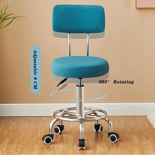 Swivel Rolling Pub Stool with Backrest - PU Leather Seat, Adjustable Height, Multi-Purpose Vanity Chair for Home, Salon, Study, Dressing Table - Black