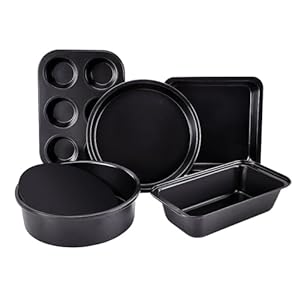 Baking Pans 5-Piece Nonstick Bakeware Set with Muffin Pan, Round/Square Cake Pan, Loaf Pan, Round Removable Bottom Cake Pan, Baking Supplies Kitchen Cookware Sets Baking Sheets for Oven