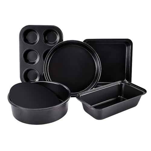 Baking Pans 5-Piece Nonstick Bakeware Set with Muffin Pan, Round/Square Cake Pan, Loaf Pan, Round Removable Bottom Cake Pan, Baking Supplies Kitchen Cookware Sets Baking Sheets for Oven