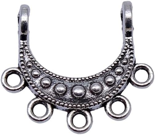 Crescent Moon Shaped Porous Necklace Connector for Wire Wrapping Crafts, 43x41mm, Antique Silver Color, 2 Pieces