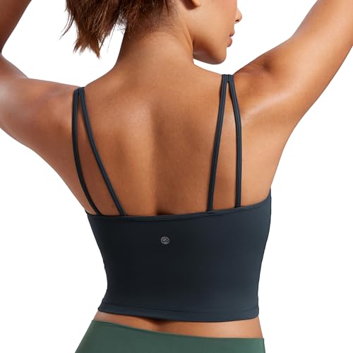 Image of CRZ YOGA Butterluxe-Light Womens V Neck Longline Sports Bra - Spaghetti Straps Workout Crop Top Padded Yoga Cami
