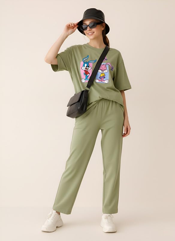 Image of My Swag Women Casual Nightwear Co-Ord Set | Soft Cotton T-Shirt & Pajama with Cartoon Print | Home Wear & Sleep Wear for Ladies