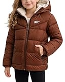Reebok Girls Winter Coat - Heavyweight Quilted Sherpa Lined Parka Puffer Jacket - Warm Winter Jackets for Girls, Size 6X, Cognac