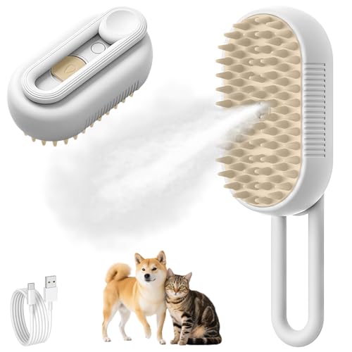 Fancysky Spazzola a vapore per cani, spazzola per gatti con vapore, in silicone, spazzola per gatti con manico pieghevole con serbatoio dell'acqua, massaggi, cura e depilazione, per gatti e cani