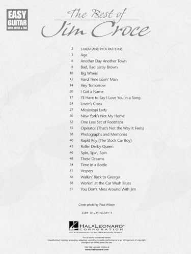 The Best of Jim Croce - Easy Guitar Songbook with Notes and Tab | 23 Classic Songs for Beginners | Includes Time in a Bottle Bad Bad Leroy Brown I Got ... and More (Easy Guitar with Notes & Tab) - Image 3