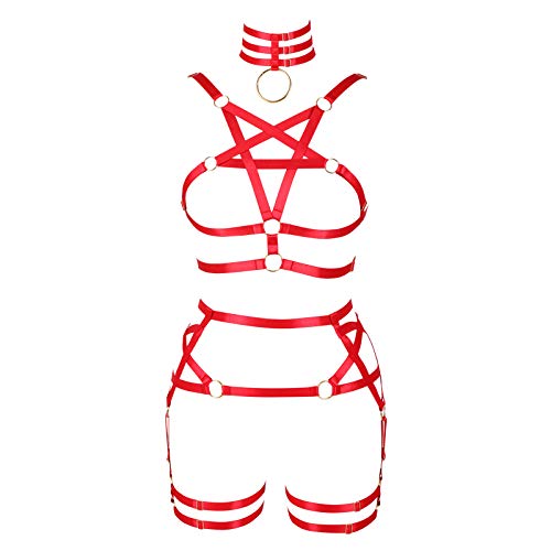 Harnais de corps femme et soutien-gorge pentagramme punk gothique réglable