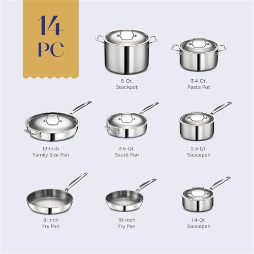 HJZSZX Copper Core Stainless Steel Pots Pans Set 5 Ply Clad Cookware Chef Grade Home Cooking,3 Ply Glass Lids,One - Image 6