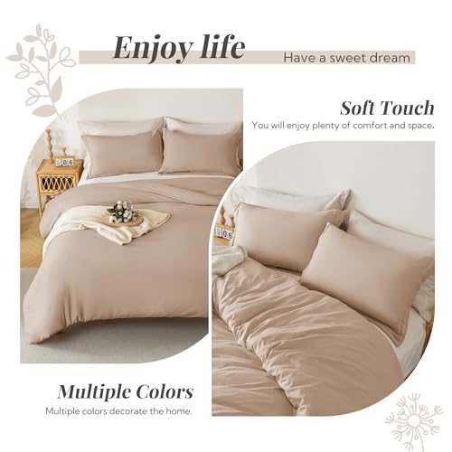 Image of MILDLY Super Soft Duvet Cover - 100% Microfiber Polyester Rugby Tan Comforter Cover Set 3 Pieces with Zipper Closure & Corner Ties (No Comforter)