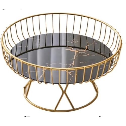 Eyawe エレガントなメタルフルーツボウル大理石ベース収納とディスプレイの両方に最適 (ブラック,小さい)