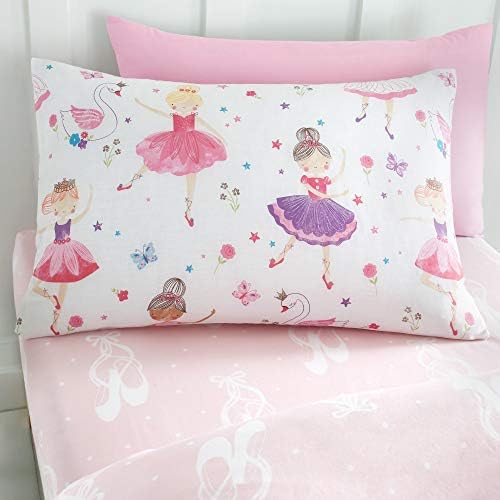 Happy Linen Company Kids Girls Prima Ballerina Ballet Dance Pink Reversible Toddler Cot Bed Bedding Duvet Cover Set