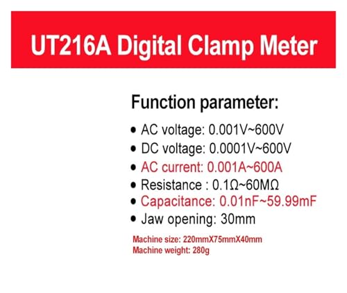 Multímetro pinza digital UT216C UT216A 600A True RMS AC DC corriente rango automático NCV voltaje sin contacto (UT216A) miniatura 2