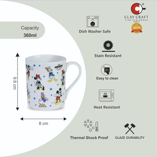 Image of Clay Craft - Official Disney Mugs : Mickey & Friends Print, Fine Ceramic Coffee Mug, 360 Ml |Cartoon Character Gift Mug for Kids & Adults | Microwave & Dishwasher Safe