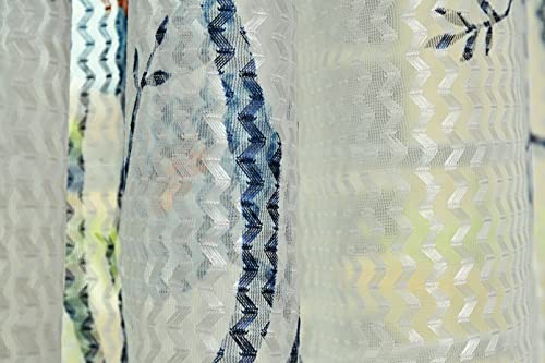Image of Premium Polyester Floral Sheer Printed Net Combination Transparent Beautiful Curtains Set of 3 Piece for Long Door Blue 9 Feet