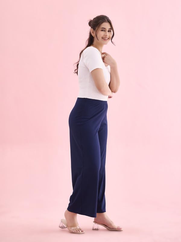 Image of GO COLORS Soft Rayon Blend Rib Palazzo Full Length for Women| Breathable, Mid Rise