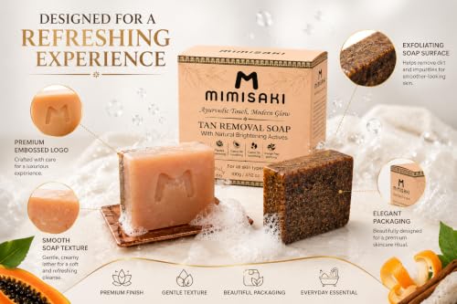 Image of Tan Removal & Skin Repair Soap with Licorice, Saffron, Papaya Enzymes, Sandalwood & Goat Milk - Skin Brightening Bathing Bar for Men & Women (100g)