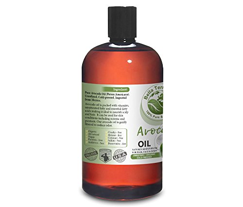 Bella Terra Oils Avocado Oil. 16Oz. 100% Pure. Cold-Pressed. Unrefined. Chemical-Free. Rich In Antioxidants And Fatty Acids. Natural Moisturizer For Hair, Face, Body, Nails, Stretch Marks #TOP1