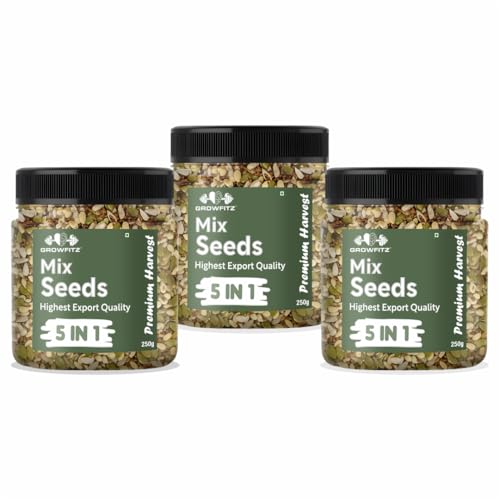 Image of Growfitz 5-in-1 Super Seed Mix | Pack of 3 (250g Each)| 20.5g High Protein & Fiber | Roasted Pumpkin, Sunflower, Flax, Chia, Soy Nuts & Sesame | Healthy Snack | Export Quality Superfood