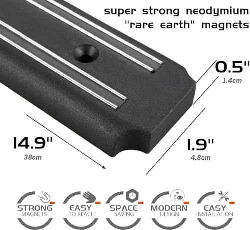 Magnetic Knife Holder for Wall - 15 Inch No Drill Knife Bar with Strong Double Row Magnets, Eco-Friendly & Waterproof Plastic, Holds Knives & Kitchen Tools Securely, Easy Peel & Stick Installation - Image 6