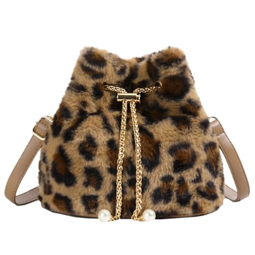 Fluffy Purse Faux Fur Purses for Women Pearl Cheetah Purse Furry Crossbody Bucket Bags Fuzzy Shoulder Tote Bag