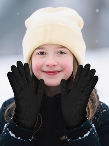Image of Cooraby 3 Pairs Kid's Winter Gloves Thick Warm Knitted Gloves Children Cold Weather Gloves