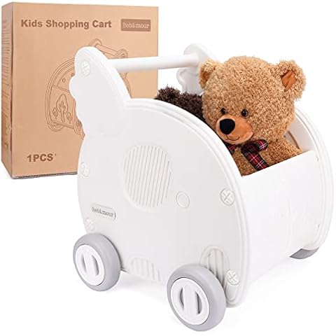 Bebamour Baby Shopping Cart, Baby Toys Push and Pull Baby Stroller, 2-in-1 Toddler Learning Walker Toy Storage Chest, Shopping Cart and Doll Stroller, White Cart Cover
