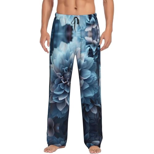 Turquoise Teal Floral Print Lounge Waistband Drawstring Mens Pajama Pants Fashion Custom Sleepwear