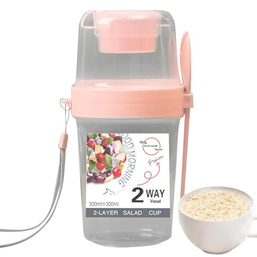 Vasos de yogur de cereales con tapa y cuchara, tazas de ensalada de desayuno a prueba de fugas, recipiente de avena durante la noche, taza de yogur portátil para llevar y llevar, taza de avena