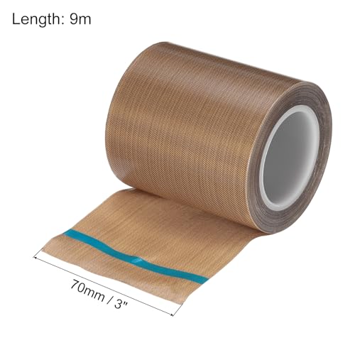 Image of MECCANIXITY 9m /30 Feet,70mm /2.8 Inch PTFE Tape,PTFE Fabric Tape,Adhesive PTFE Film Tape for Vacuum Sealer Machine,Hand Sealers High Temperature,Brown,Pack of 2
