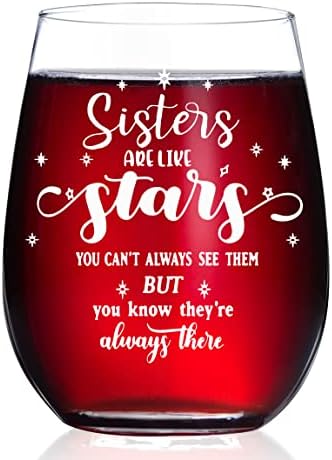 HAYOOU Sister Gifts from Sisters Christmas,Gifts for Sister -Funny Birthday,Valentine's Day,Mothers Day Gifts for Sister 15oz Wine Glass